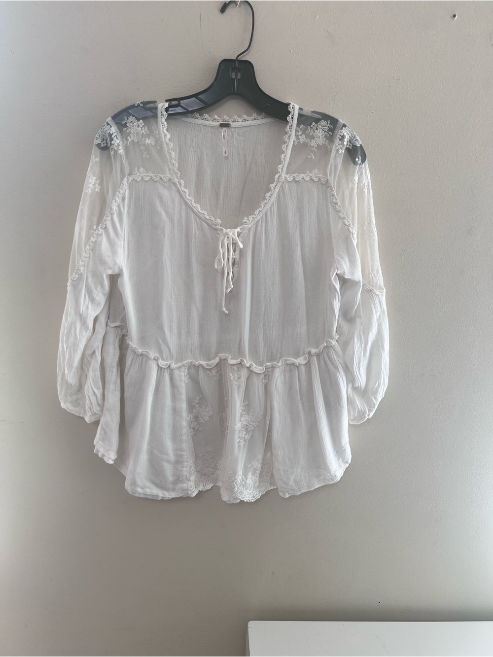 Free People White Embroidered Peasant Top